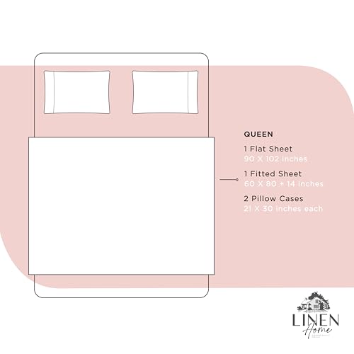 Image of Linen Home 100% Cotton Percale Sheets Queen Size, English Rose, Deep Pocket, 4 Pieces Set - 1 Flat, 1 Deep Pocket Fitted Sheet and 2 Pillowcases, Crisp Cool and Strong Bed Linen
