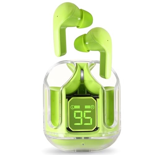 Image of Ultrapod Wireless Bluetooth in Ear Earbuds, Transparent Charging Case, Active Nois Cancellation, Led Digital Display, Quantum Sound Pods,Touch Control, Water Resistant Green