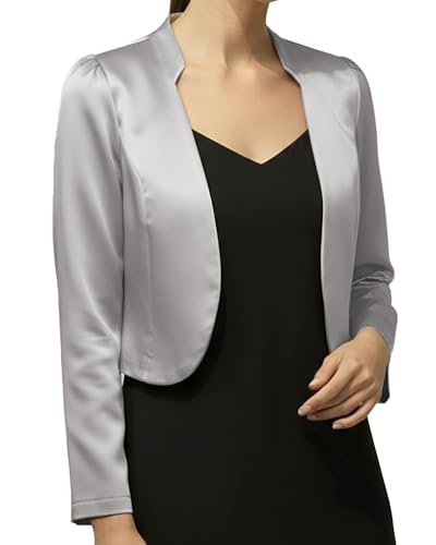 BlackButterfly formal Satin Langen Ärmel Bolero Jacke (Silber, S)