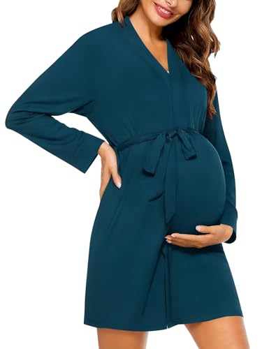 Image of SWOMOG Women's Maternity Nursing Robe Pregnancy Breastfeeding Bathrobes 3 in 1 Labor Delivery Nightgowns
