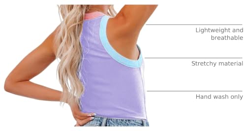 Image of siliteelon Womens Colorblock Racerback Crew Neck Casual Basic Ribbed Fitted Tank Top Sleeveless Camis