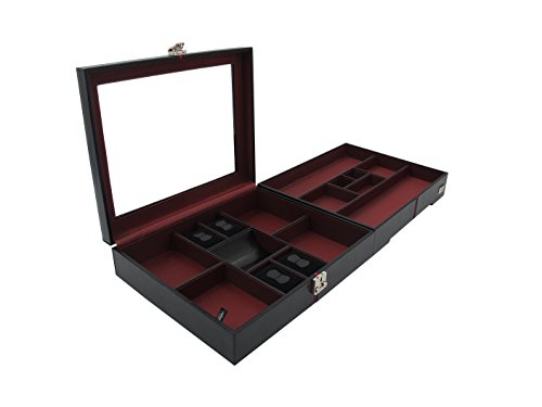 Cordays - Joyero Deluxe Organizador Grande para Hombre, de 2 Niveles (Apilable). Guarde relojes, gemelos, anillos, pulseras y accesorios de...