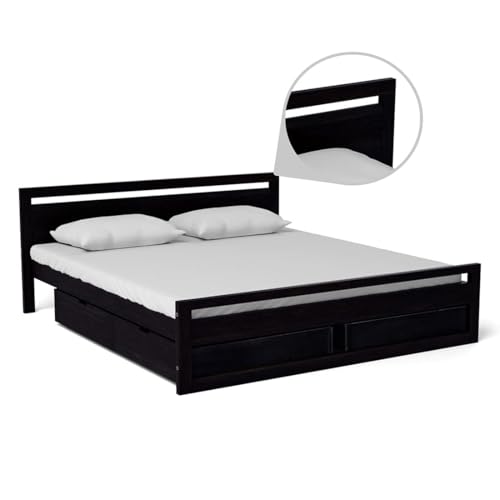 Image of Torque Mathew Engineered Wood Queen Size Bed with Storage Drawer - Brown | Wooden Palang Diwan Cot for Living Room Furniture | Double Bed for Sleeping