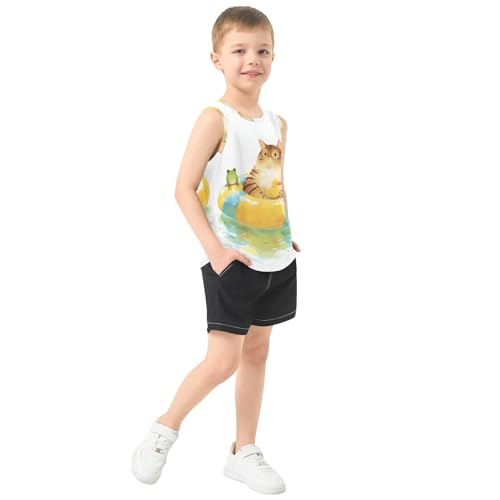 Bolaz Boys Athletic Quick Dry Tank Top Sleeveless Workout T Shirts Age 11-15,Cat and Duck4