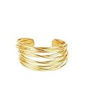 CozyChique Gold Chunky Cuff Bracelets for Women Minimalist Irregular Gold Bangles Bracelet Statement Hammered Multi-layer Cross Wire Open Wide Adjustable Jewellery Arm Cuff