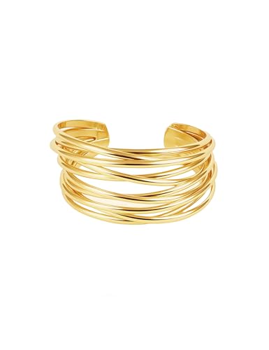 CozyChique Gold Chunky Cuff Bracelets for Women Minimalist Irregular Gold Bangles Bracelet Statement Hammered Multi-layer Cross Wire Open Wide Adjustable Jewellery Arm Cuff