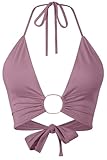 Women Halter Backless Camis Streetwear Club Patchwork Camisole Pink