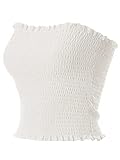 MixMatchy Women's Casual Basic Smocked Tube Tops Stretch Bustier Bandeau Crop Top White S