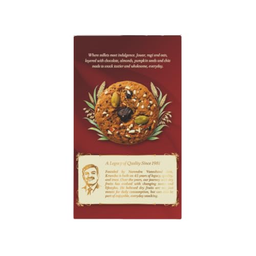 Image of KRUNCHO BY NVI Krunchables Classic Millet Cookies | No Refined Sugar, No Maida | High Fibre, Gluten Free | Made with Jowar, Ragi & Oats | With Almonds, Pumpkin Seeds & Chia Seeds | 90g (6 Cookies x 15g)