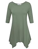 TAM WARE Womens Handkerchief Hem 3/4 Sleeve Scoop Neck Tunic Top TWCWD116-KHAKI-US S