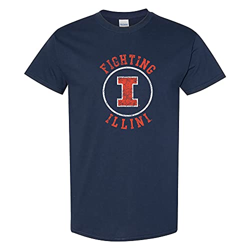 UGP Campus Apparel AS04 - Illinois Fighting Illini Distressed Circle Logo T-Shirt - 3X-Large - Navy