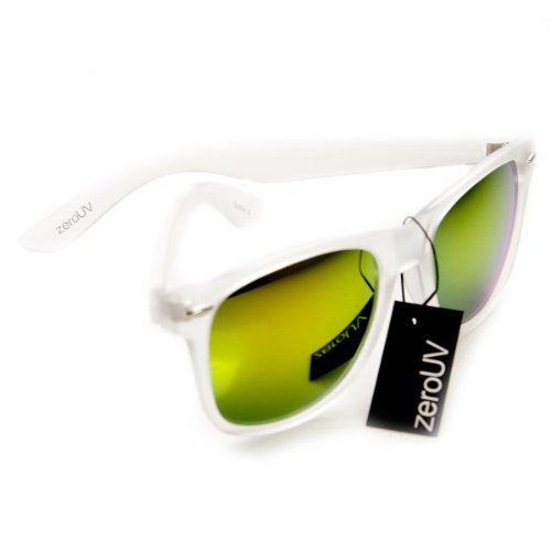 Flat Matte Reflective Flash Color Lens Large Horn Rimmed Style Sunglasses - UV400 (Frost Sun)4