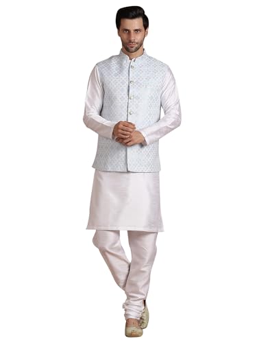 Image of men's Silk Blend Kurta Pejama & Waistcot Set