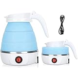 MICOKAY Portable Electric Kettle, Travel Foldable Kettle with Silicone Electric, Insulation Heating Boiler Tea Pot for Camping, 600ml (Blue)