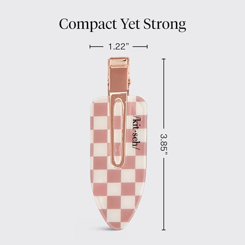 Kitsch Creaseless Hair Clips for Women - No Crease, No Bend Hair Clips for Styling, Bangs, Makeup Application, Face Wash | Recycled Acrylic - Checkered Terracotta | Ideal Gifts for Women, 2pcs