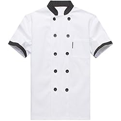 Amazon Uniformes De Trabajo Chaqueta de Chef Cocina Uniforme Manga Corta Blanco