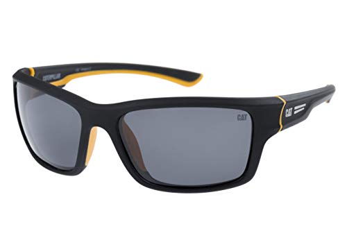 Caterpillar Ridge Mens Wrap Polarized Sunglasses, 59 mm Rectangular, Matte Black
