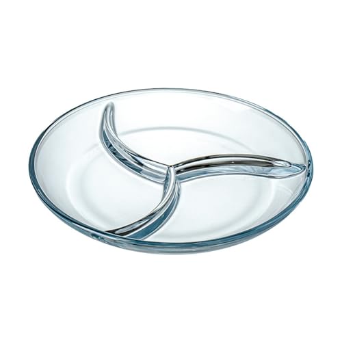 OnePine Assiette Compartiment Verre, Assiette Nutrition Dietetique, Assiette Divisée en 3 Regime, pour Salade, Dessert, Nouille, Bifteck, Petit déjeuner
