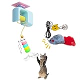 EASERIA Interaktives Katzenspielzeug, mit Auf- und Absteigender Raupe und Quietschender Maus, federspielzeug und Hängespielzeug für Katzen zur Selbstbeschäftigung, für Türrahmen und Tür