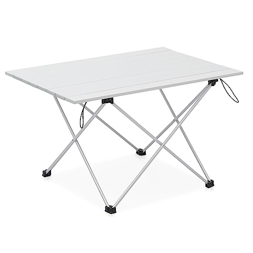 Magshion Folding Camping Table with Aluminum Table Top and Carry Bag, Portable Side Table for Camping, Hiking, Picnics, Load Up to 50lbs, Sliver