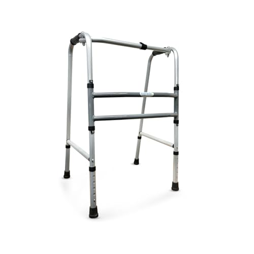 Image of EverActiv Mild Steel Height Adjustable Double Bar Folding Walker for Adults & Seniors | Grey Finish | Non-Slip Handles | Adjustable Legs | Heavy-Duty Frame