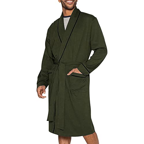 HOLOVE Men's Pure Cotton Bathrobe Lightweight Kimono and Hooded Spa Robes Soft Sleepwear