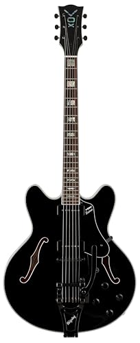 VOX - BOBCAT V90B BIGSBY JET BLACK, Chitarra Elettrica Semi-hollow, Corpo in Acero, Blocco Centrale in Abete Alleggerito, Manico in Mogano, Tastiera in Ebano Indonesiano, Colore Nero