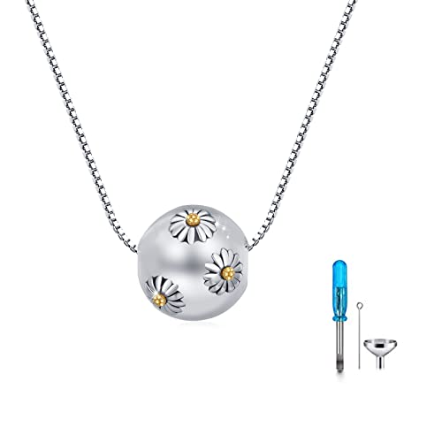 OHAYOO Urn Necklaces for Ashes for Women 925 Sterling Silver Daisy Memorial Necklace Memorial Gift for Mom, Daughter Loved One