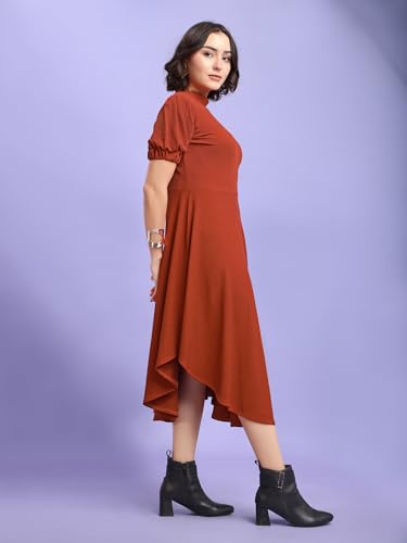 Image of PURVAJA Women's Fit & Flare Knee Length Short Sleeve Turtle Neck Solid Dress