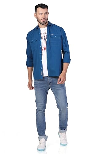 Image of Men's Cotton Twill Utility Shirt | Full Sleeve Button-Down Casual Shirt | Dual Chest Pockets | Comfortable Regular Fit | Everyday Wear