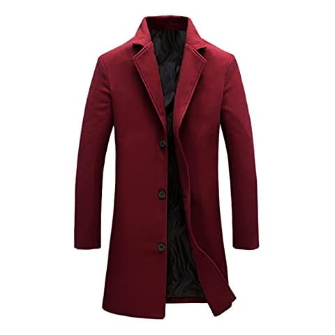 Tanming Herren Casual Reverskragen Wollmischung Einreihig mittellange Jacke Mäntel Cover