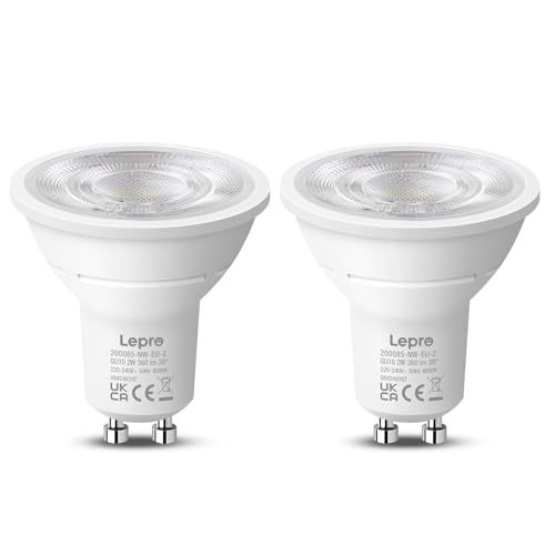 Lepro Bombilla LED GU10, Blanco Natural 4000K, 2W Equivalente a 50W, Lámpara LED GU10 360 LM, Larga Duración y Bajo Consumo, NO Regulable, Ángulo de Haz de 38°, Paquete de 2