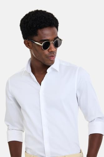 Image of SNITCH Men Formal Shirt | Modern Slim Fit Long Sleeve Spread Collar Solid Style | 100% Cotton Breathable Fabric for Office, Weddings & Festive Occasions Wear