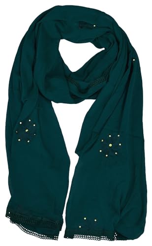 Image of YOUTHQUAKE Flower Embroidered Diamond Work Chiffon Dupatta for Womens & Girls With 4 Side Lace