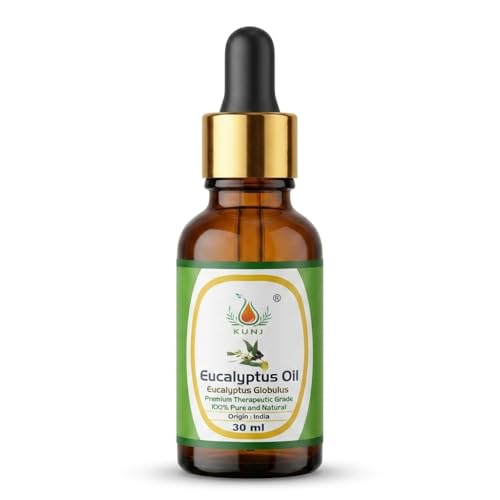 Image of KUNJ Eucalyptus Essential Oil 30ml - 100% Pure & Natural Steam Distilled Nilgiri Oil for Aromatherapy, Diffuser, Hair Care, Scalp Care, Spa, Home Fragrance & DIY Blends