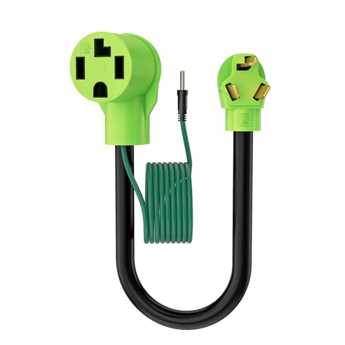 4 Prong to 3 Prong Dryer Plug Adapter with Green Ground Wire, 4-Prong New Dryer Female to 3 Prong Old Dryer Male Receptacle, 10-30P to 14-30R Dryer Adapter, 10AWG, STW, 2FT