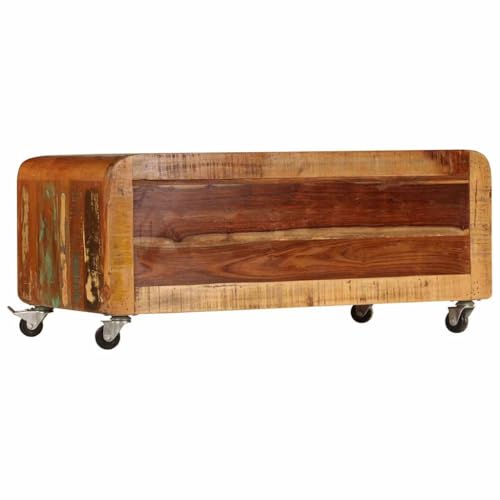 Table basse en bois recyclé avec rangements et roulettes de salon - 5
