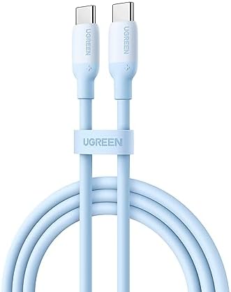 UGREEN USB C Kabel 60W flexibles Silikagel USB C auf USB C Ladekabel PD 3.0 PPS kompatibel mit iPhone 16 iPhone 15 Galaxy S24 S23 A55 A35 Pixel 9 iPad Pro/Air 2024, Spielkonsolen usw. (1M, Blau)