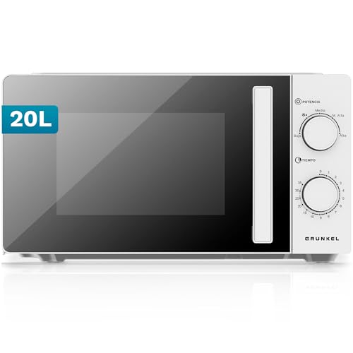 Microondas sin Grill básico de 20 Litros, 700w de potencia Sencillo, temporizador 30min. 5 potencias y descongelación. Fácil de usar