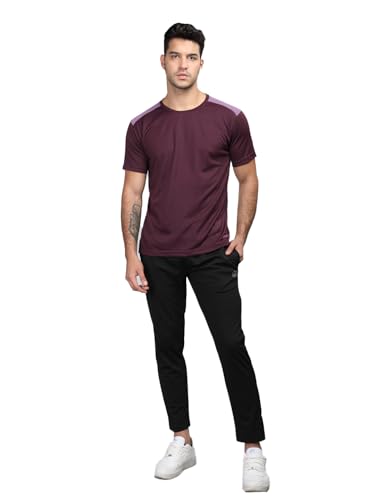 Image of CHKOKKO Men's Round Neck Gym Sports T-Shirt Wine Purple S