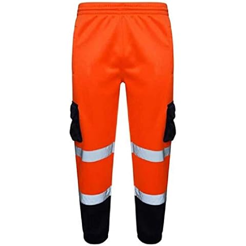 Romaans Hi Vis Trouser Two Tone Jogging Bottoms Reflective Tape Stripe Safety Trouser High Visibility Security Workwear Pant S-5XL (Orange Tone, 2XL) Cover