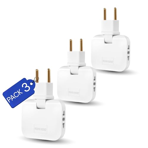 【Pack de 1-2 - 3 y 4 】 Ladron enchufes Plano | Enchufe Plano Pared extraplano de 3 Tomas Giratorio 180º | ladrón Enchufe | enchufes Planos detras Muebles | ladron Enchufe | Ladrones para enchufes