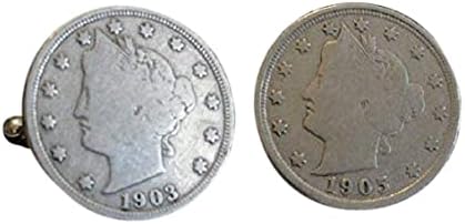 Liberty Head Nickel Coin Cufflinks, Lapel Pins, Tie Bars, Earrings, Jewelry and Accessories
