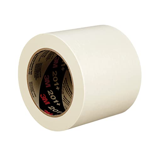 Image of 3M General Use Masking Tape 201+, Crepe Paper, Tan Color, 96 mm x 55 m | 4.4 mil, 8 /Case, Low Unwind, Clean Removal, Easy Tear, Resist Slivering