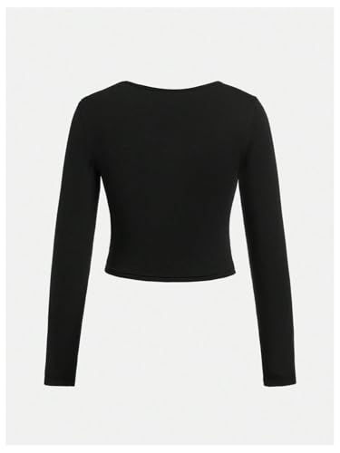 SOLY HUX Girl's Round Neck Long Sleeve Ruched T Shirt Crop Tops Slim Fit Solid Tee2