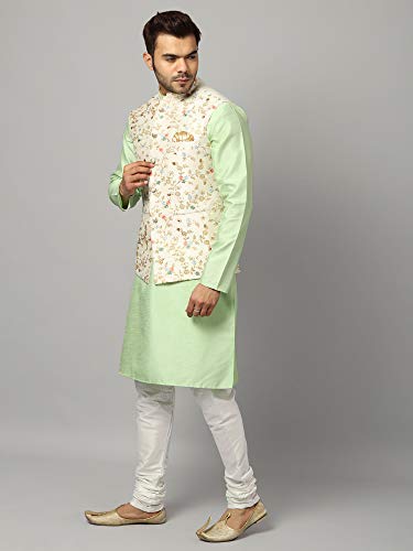 Image of Uri and MacKenzie Men's Silk Blend Kurta Churidar Pyjama with Stylish Nehru Jacket