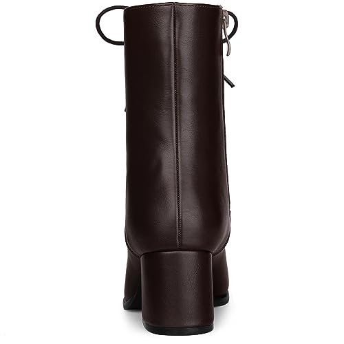 Allegra K Women's Lace Up Square Toe Chunky Heels Ankle Combat Boots4