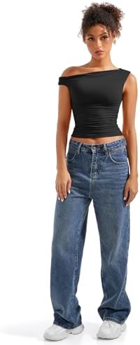 SUUKSESS Women Off Shoulder Tops Sleeveless Shirts Y2K Going Out Crop Tank Top