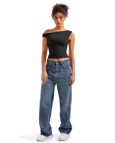 SUUKSESS Women Off Shoulder Tops Sleeveless Shirts Y2K Going Out Crop Tank Top