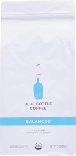 Image of Blue Bottle Whole Bean Organic Coffee, Balanced, Medium Roast, bag 12 Ounce (Pack of 6)
